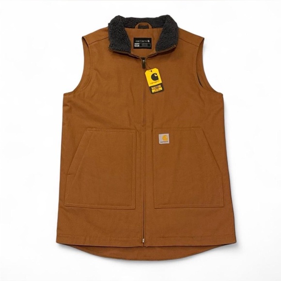 Carhartt Other - NWT Carhartt Tan Duck Canvas Work Vest with Fleece Lining